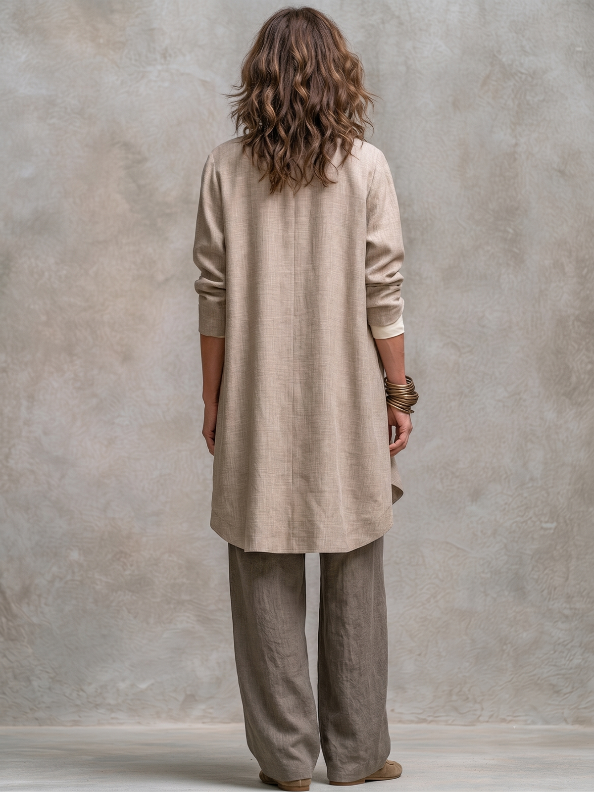 Constance | Ensemble Drei Teile Beige und Grau, Lässig mit Schichten, mit Palazzo-Hose, Elegant
