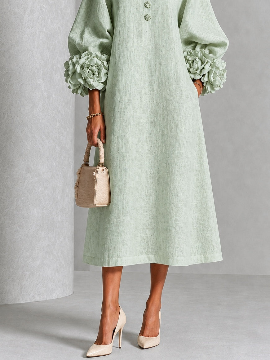 Sabine | Knopfblumen Kleid in Salbeigrün