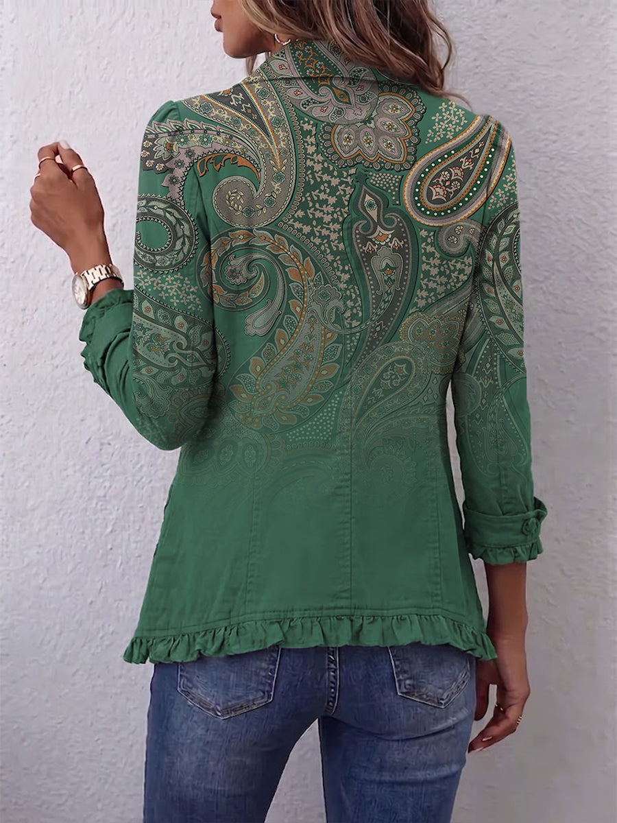 Cosette | Bohemian Paisley Grün Volantjacke