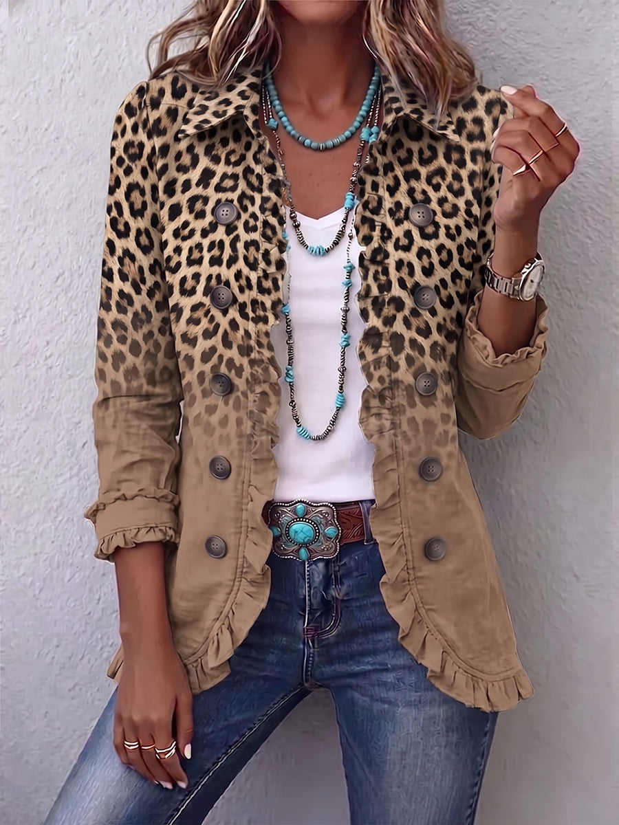 Donatienne | Vintage Leopard Jacke in Chamäleonfarbe mit Rüschen