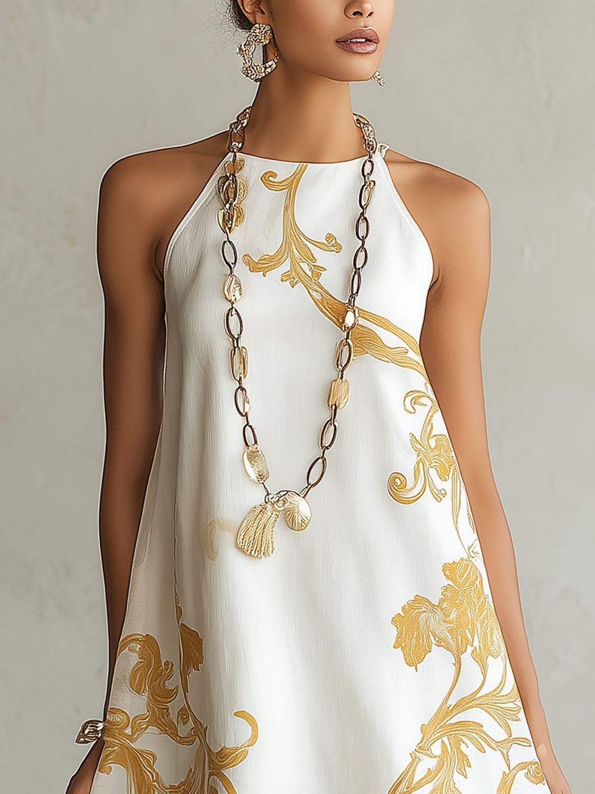 Héloïse | Mini-Kleid aus weißer Spitze mit goldenen Mustern