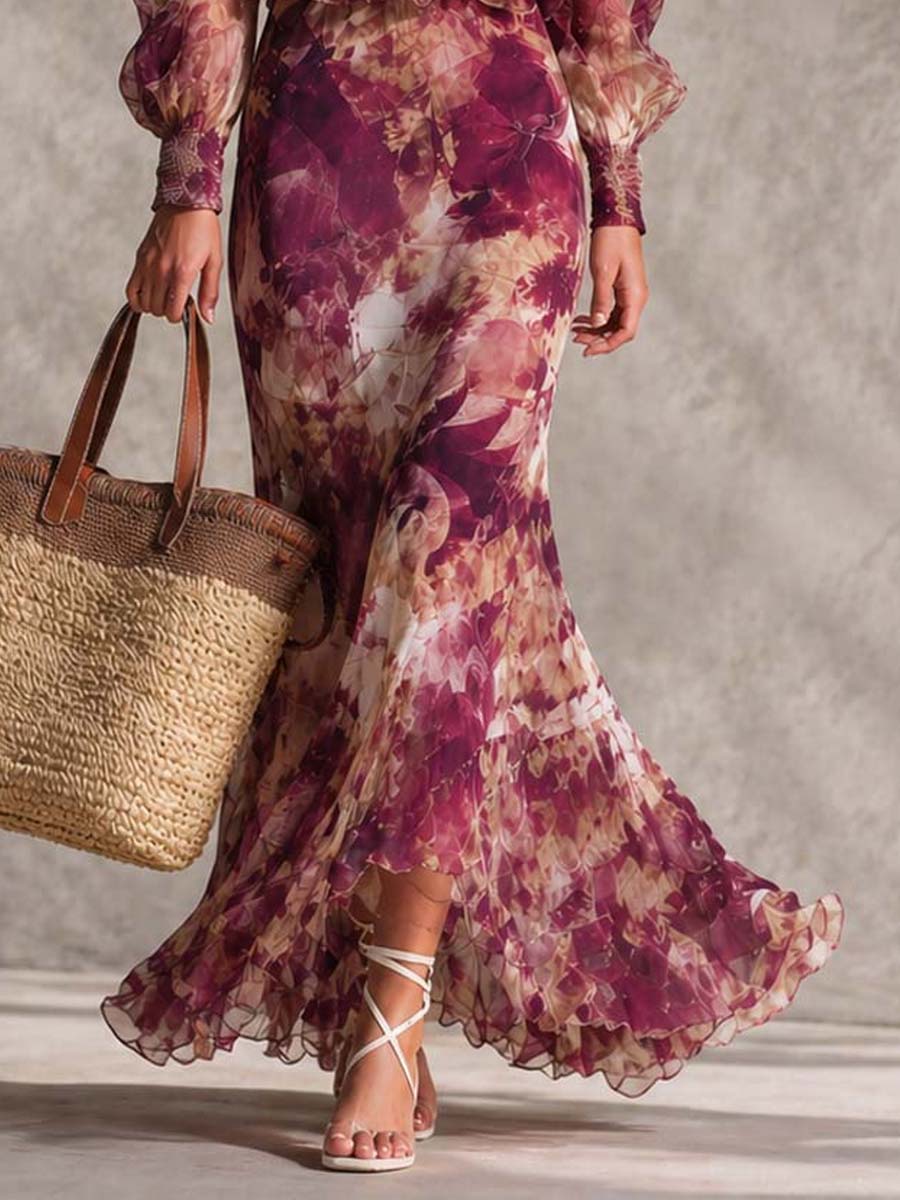 Rosine | Maxikleid mit schulterfreien Trägern in Antikrosa, Floral-Muster