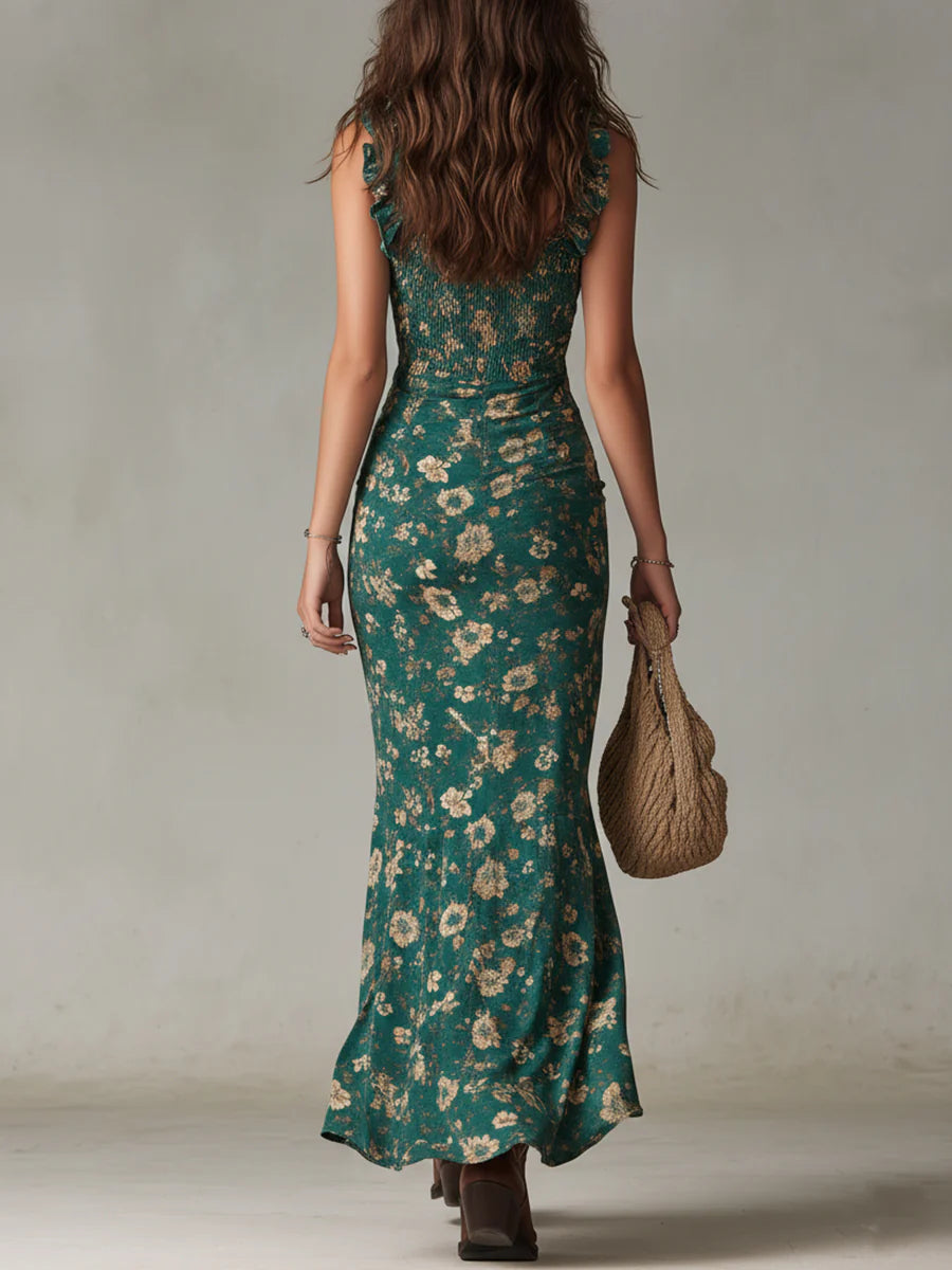 Florenz | Maxikleid Boho mit grünem Druck