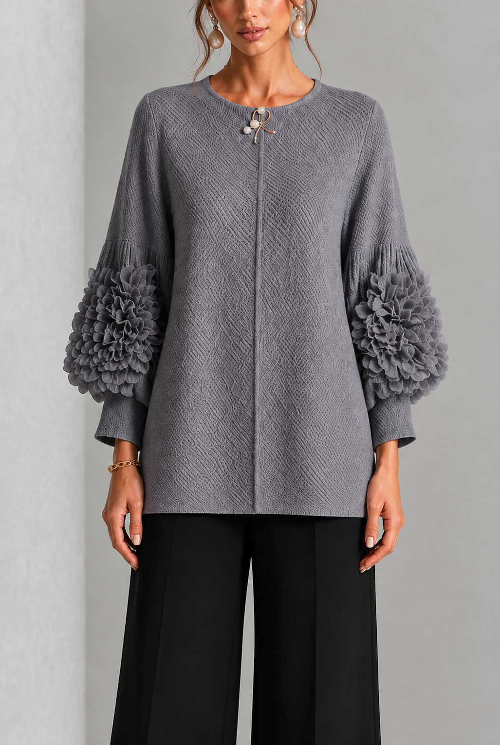 Nathalie | Elegante Bluse mit Blumigen Ärmeln