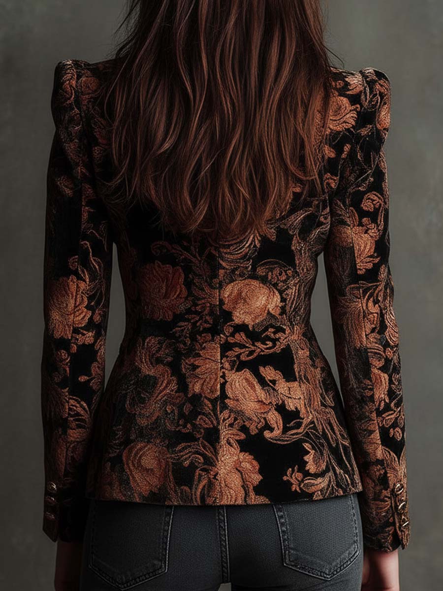 Bertille | Blazer Tailleur Mit Floral Druck in Schwarz und Bronze