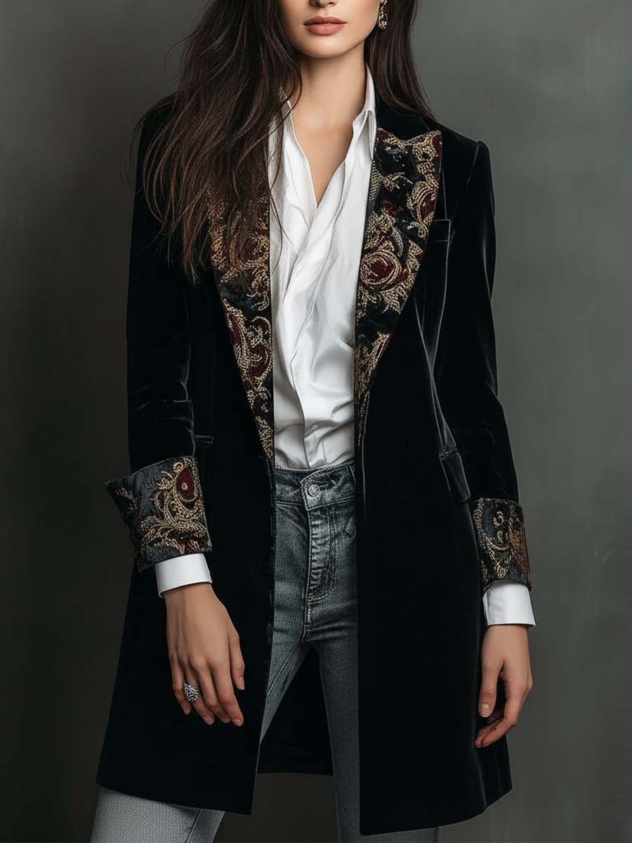 Léontine | Taillierter Blazer mit Barockdruck in Schwarz