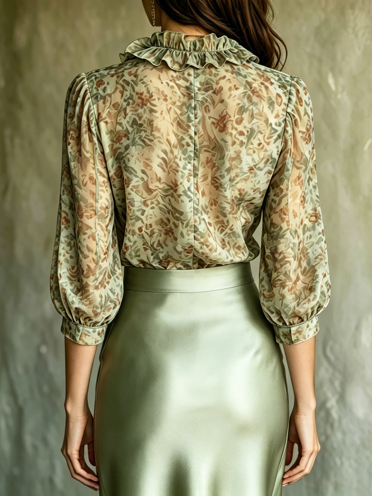 Antoinette | Elegante Bluse mit Blumenrüschendetails und Mini-Satinrock