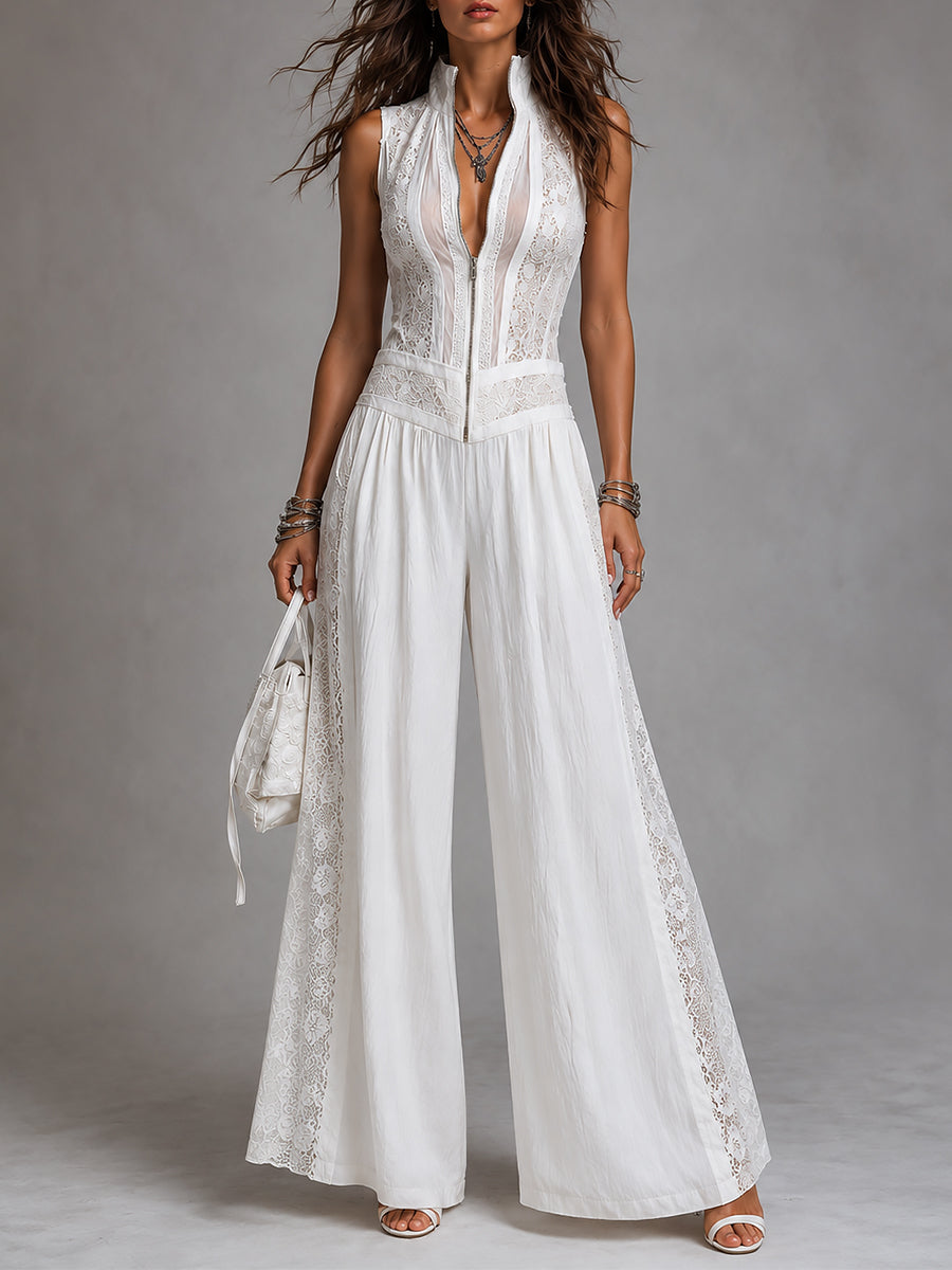 LENA – Eleganter Jumpsuit mit weitem Bein und Spitzendetails
