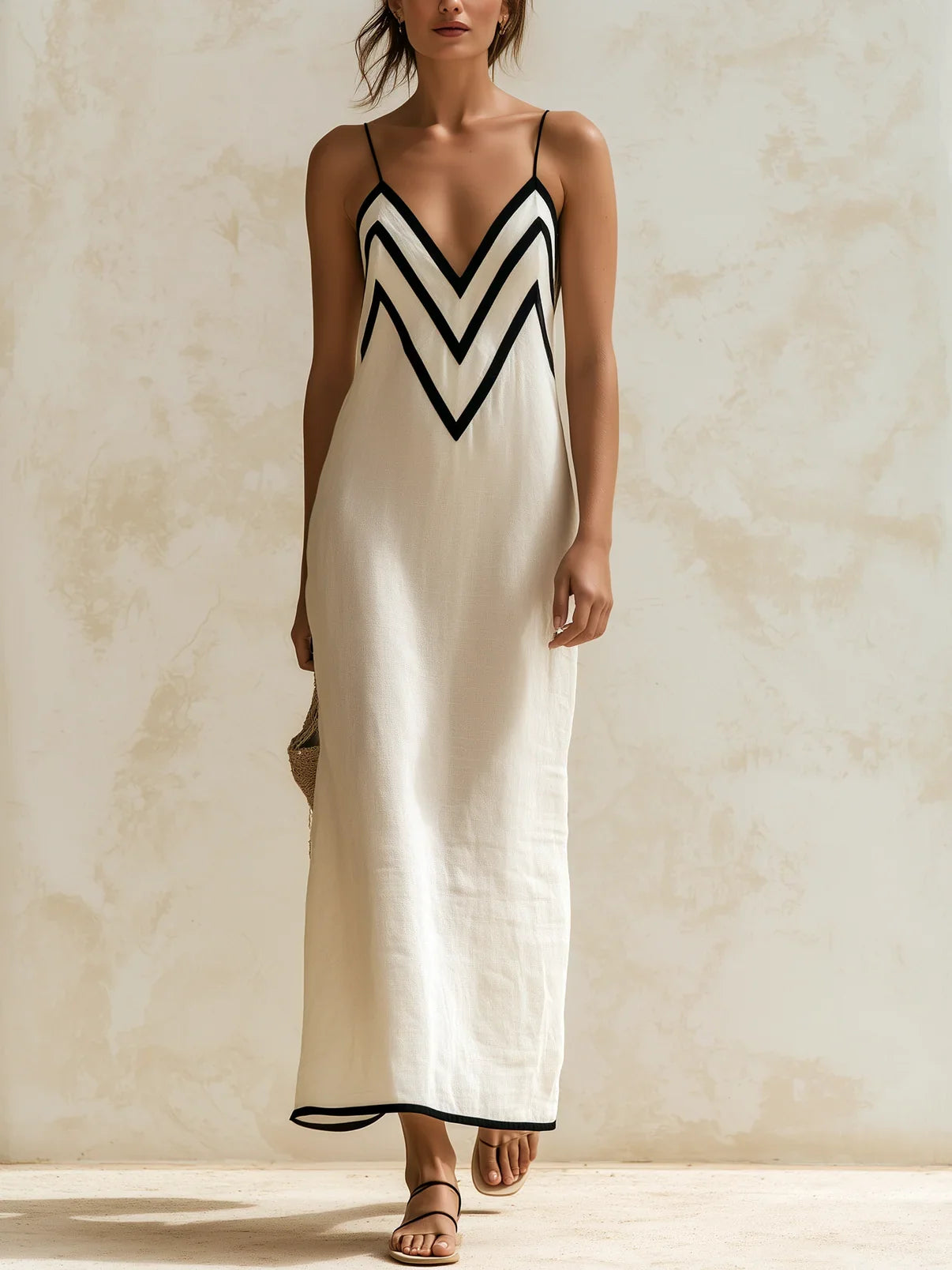 Inma | Maxikleid im Chevron-Muster mit Kontrastkanten