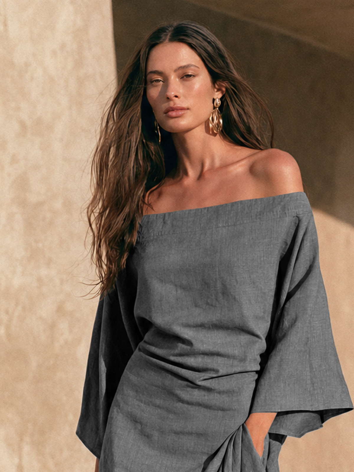 Aure | Schulterfreies Maxikleid mit Volantsaum