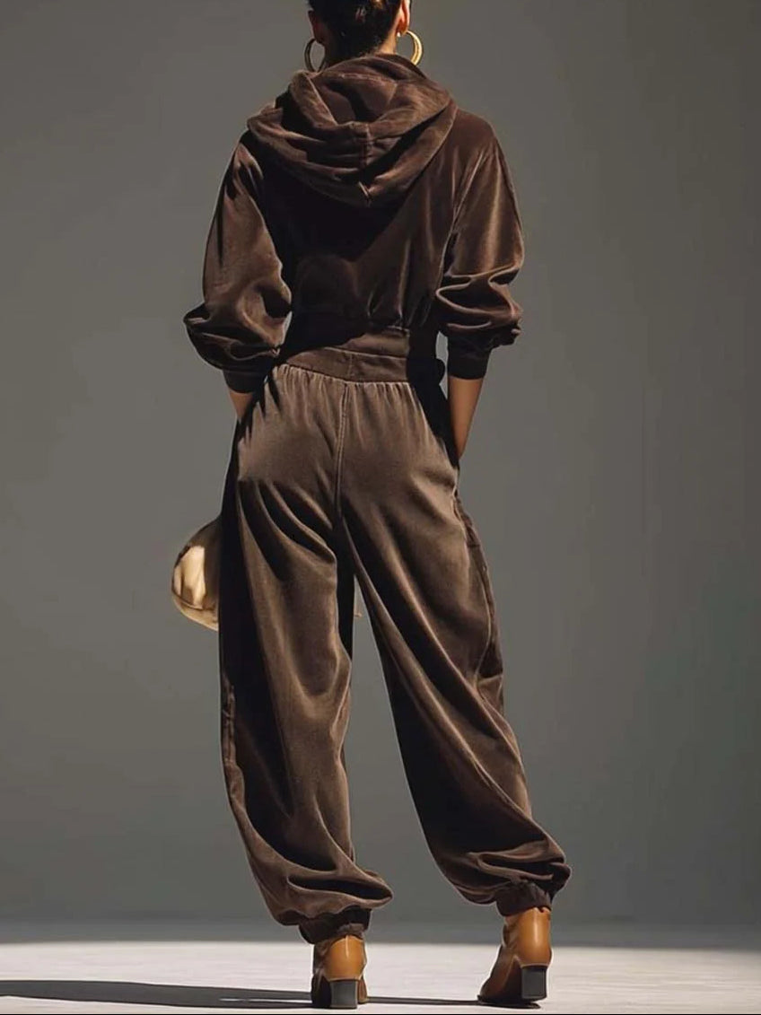 Capucine | Vintage-Samtset mit Hoodie und weiter Hose – inklusive Gürtel