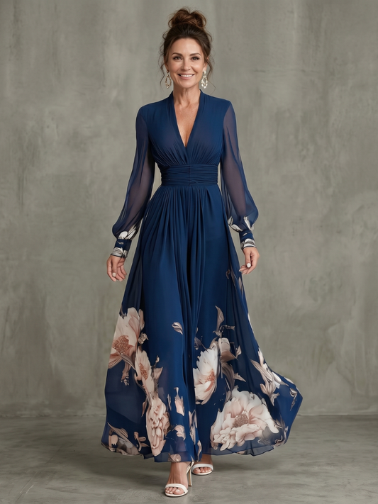 Zélie | Maxikleid mit transparenten, plissierten Ärmeln
