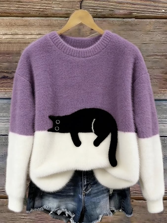 Émeline | Oversize Pullover mit elegantem Katzenmuster