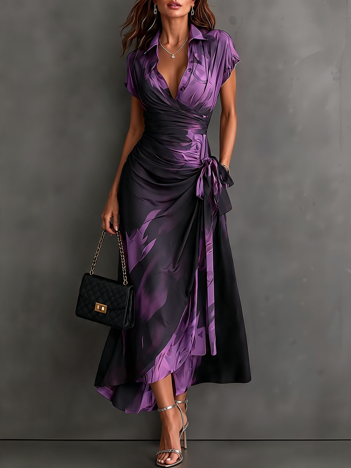 Victorine | Gedrucktes Rot und Schwarz Wickelkleid