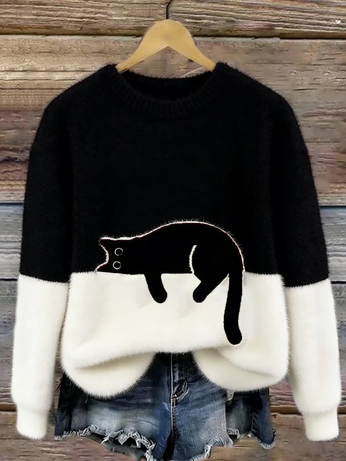 Émeline | Oversize Pullover mit elegantem Katzenmuster