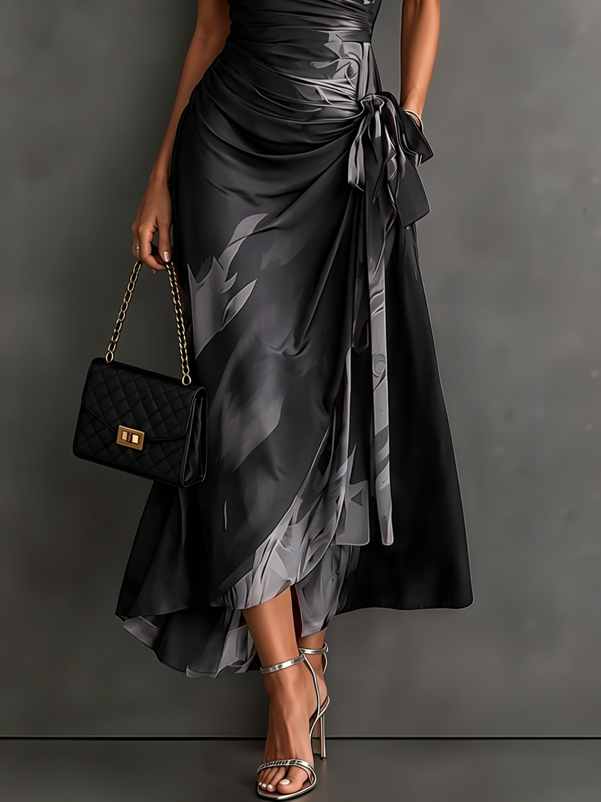 Victorine | Gedrucktes Rot und Schwarz Wickelkleid