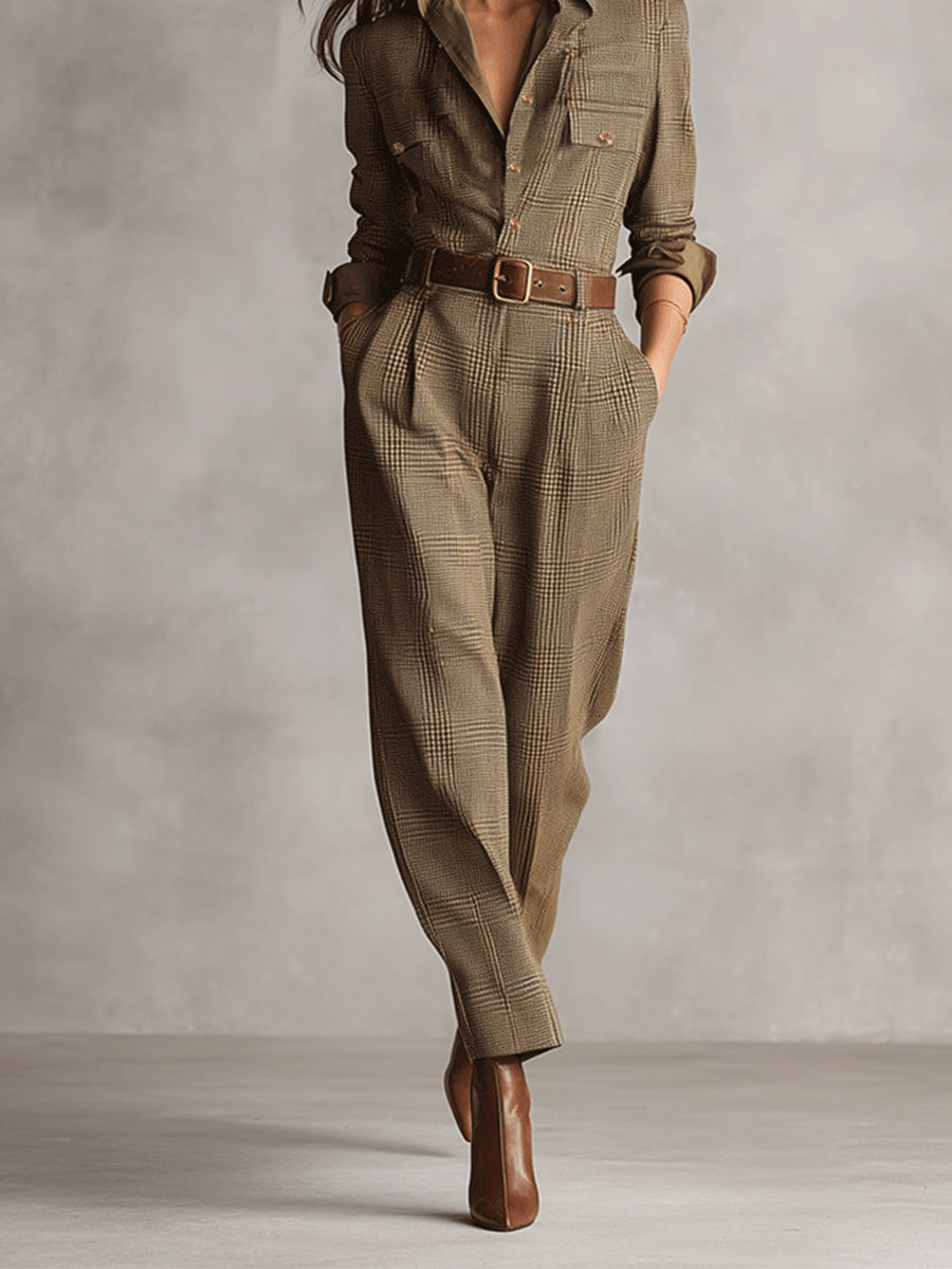 Mariah | Eleganter karierter Jumpsuit mit Taillengürtel