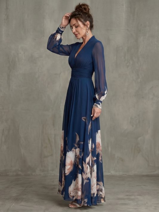 Zélie | Maxikleid mit transparenten, plissierten Ärmeln