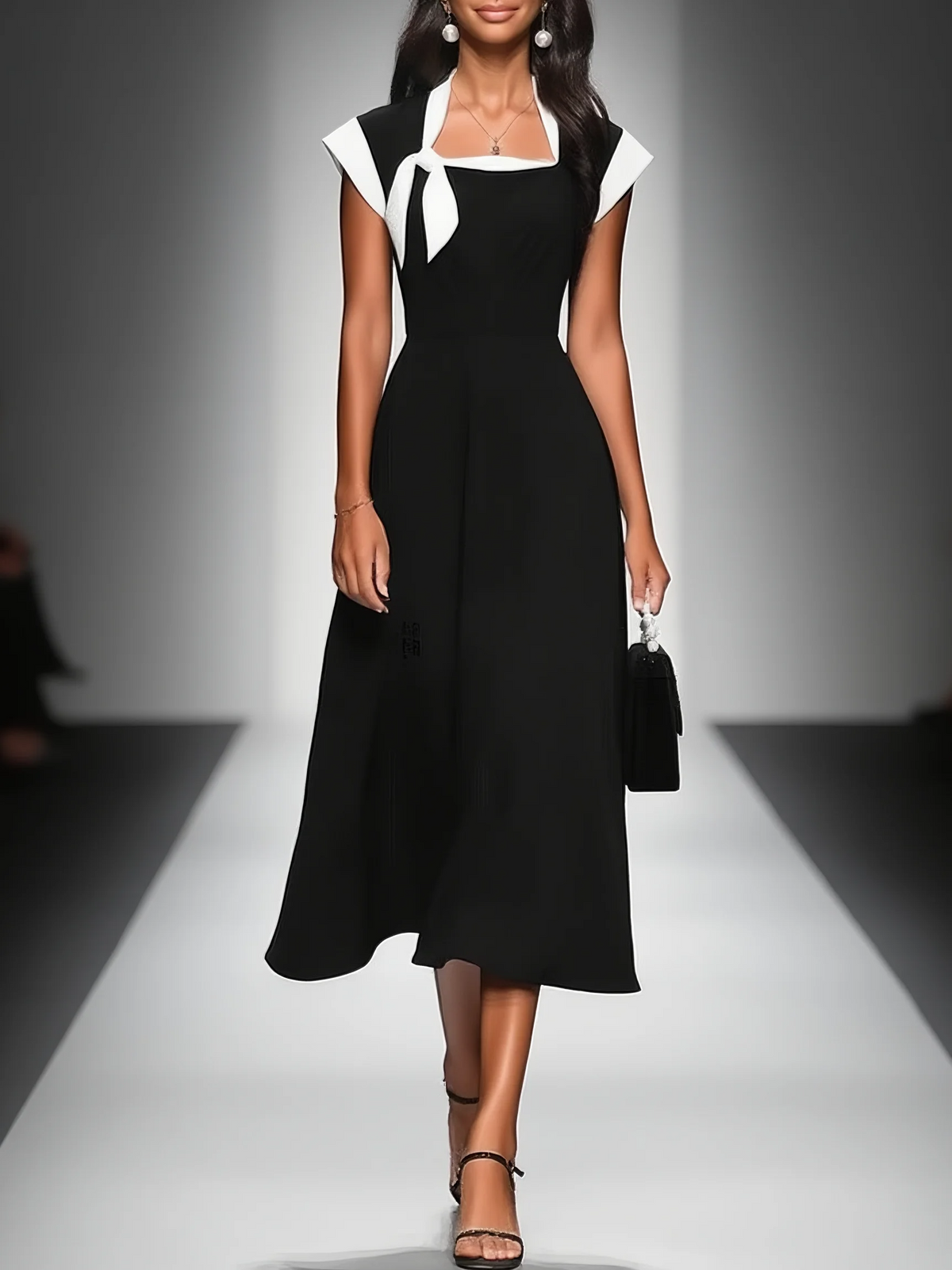 Ariane | Midikleid mit eckigem Ausschnitt und Kontrastärmeln