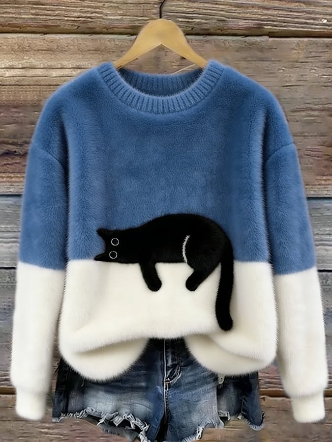 Émeline | Oversize Pullover mit elegantem Katzenmuster