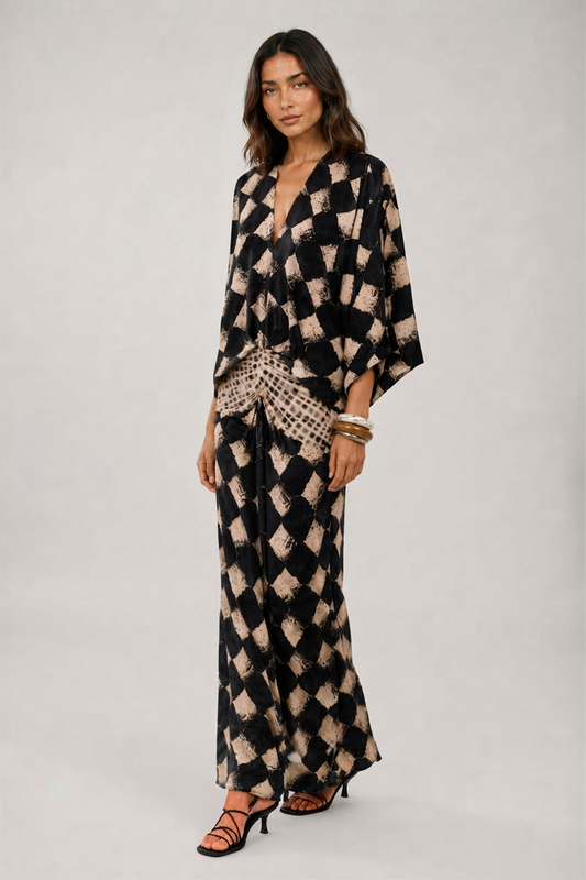 Maelia | Fließendes Maxikleid mit mediterranem Mosaik-Print
