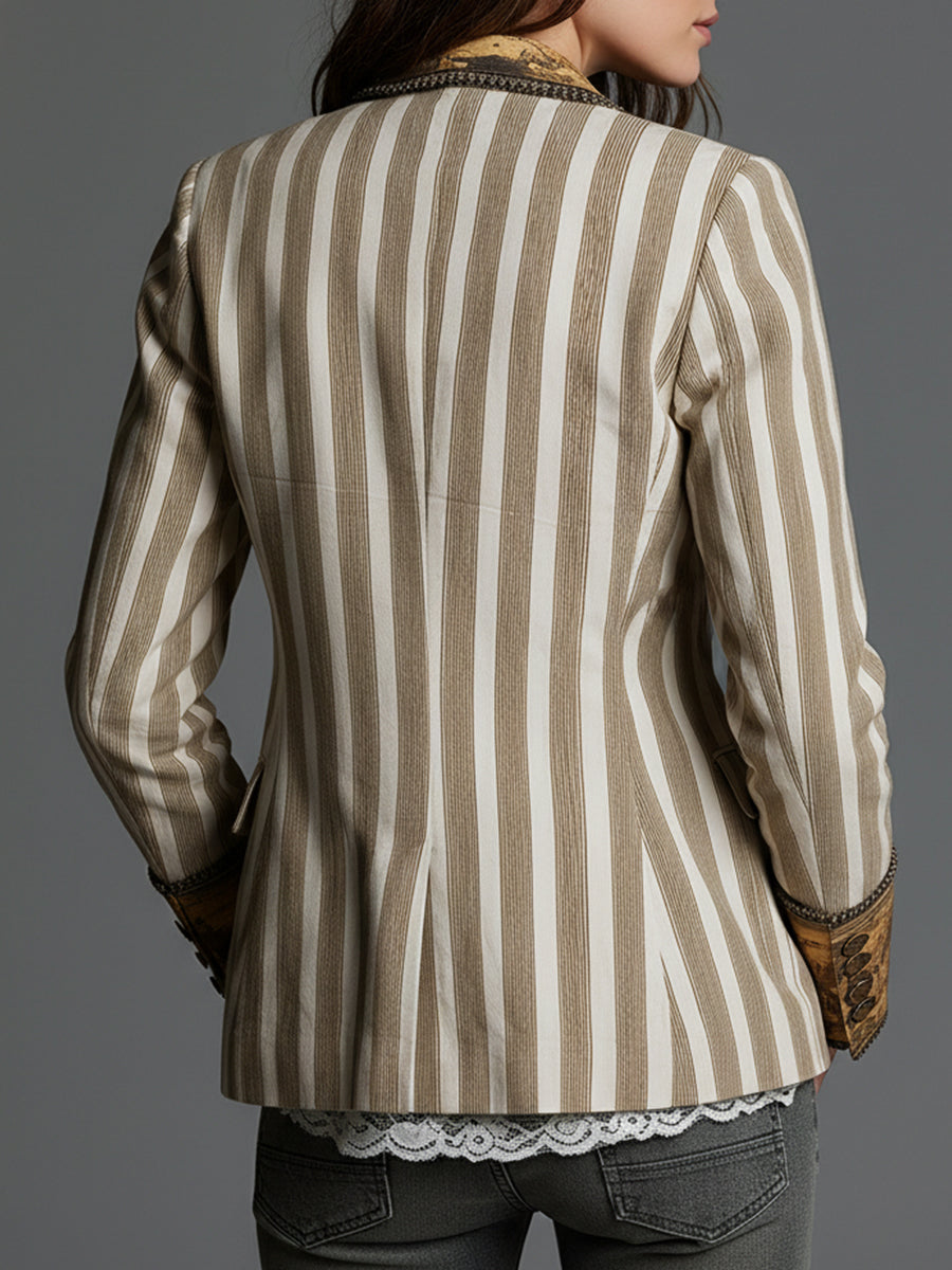 Suzanne | Gestreifter Boho-Blazer mit bedrucktem Revers