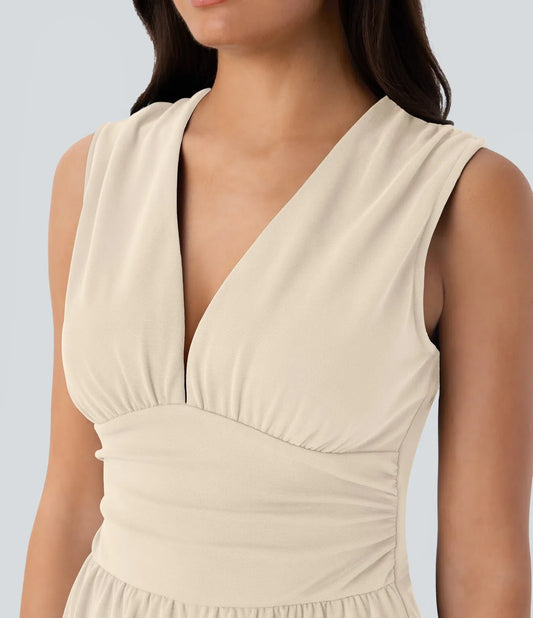 NOVA — Eleganter Jumpsuit mit V-Ausschnitt und weiter Palazzo-Hose | Mit Taschen