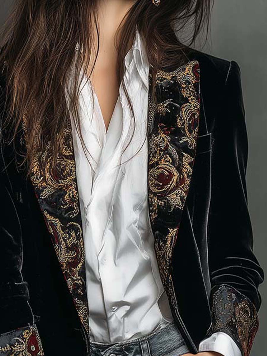 Léontine | Taillierter Blazer mit Barockdruck in Schwarz