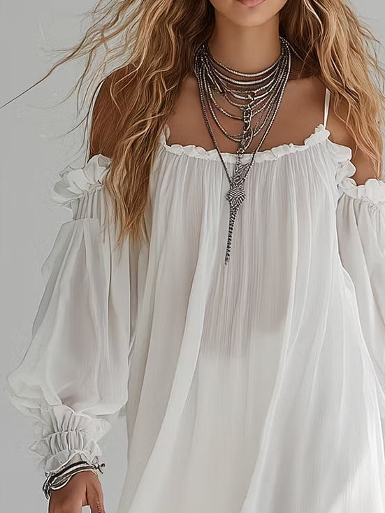 Romane | Mini Kleid Schwingend Boho, Offene Schultern