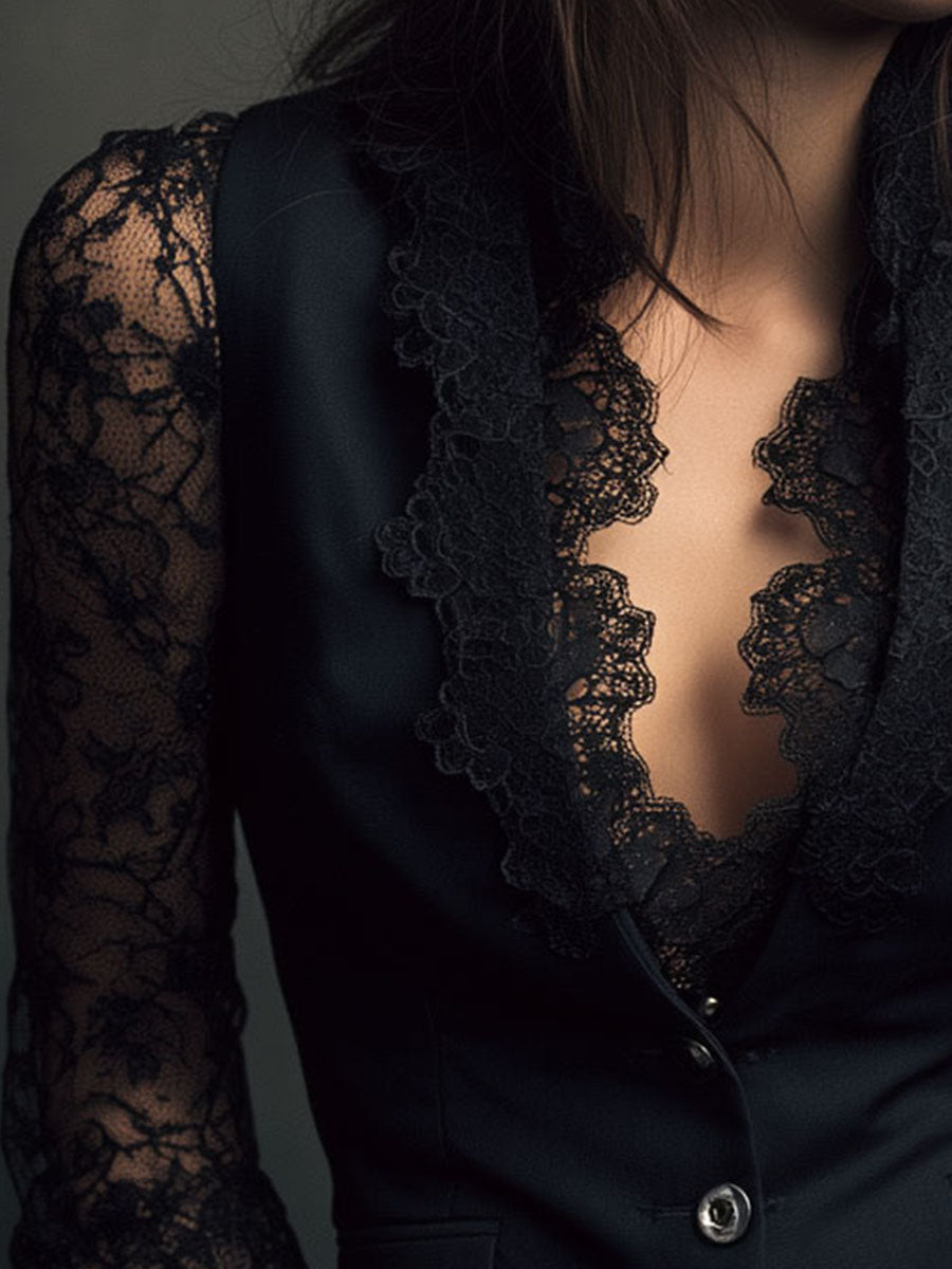 Noémie | Oberes Blazer in Schwarz mit Halbtransparenten Ärmeln