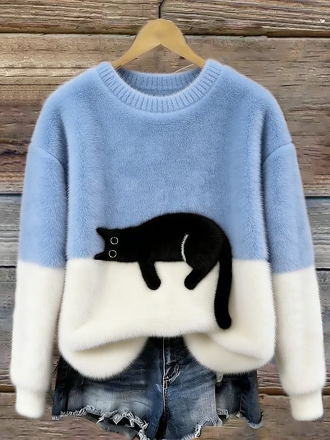 Émeline | Oversize Pullover mit elegantem Katzenmuster