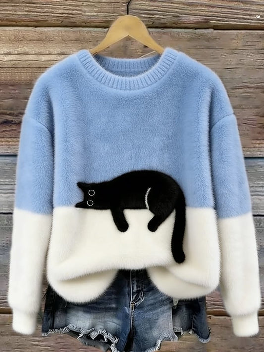 Émeline | Oversize Pullover mit elegantem Katzenmuster