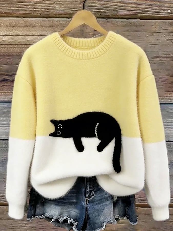 Émeline | Oversize Pullover mit elegantem Katzenmuster