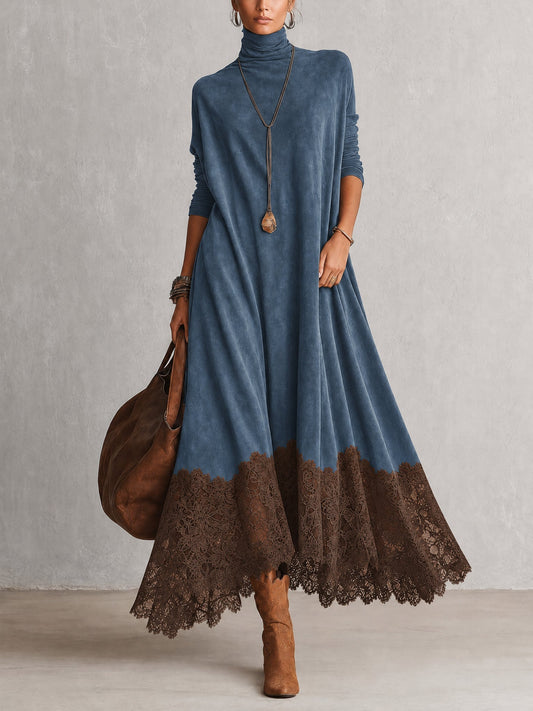 PETRA | Langes Kleid mit Wildleder-Effekt und Spitzenrand