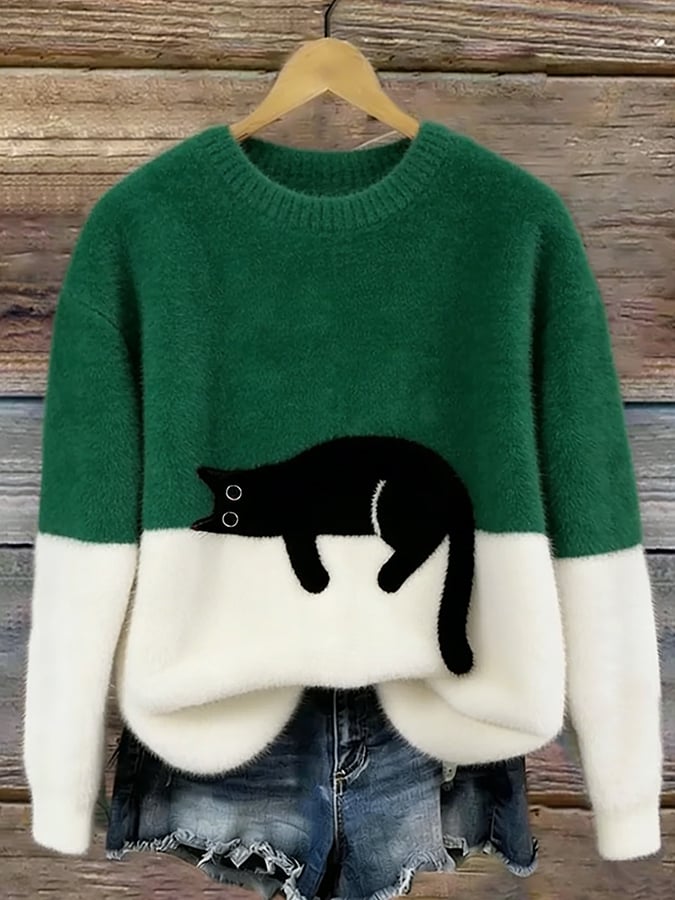 Émeline | Oversize Pullover mit elegantem Katzenmuster