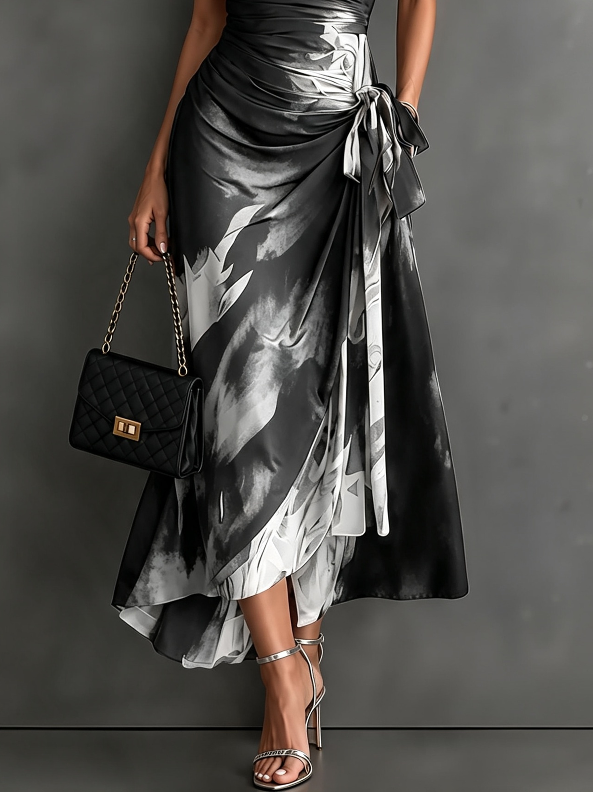 Victorine | Gedrucktes Rot und Schwarz Wickelkleid