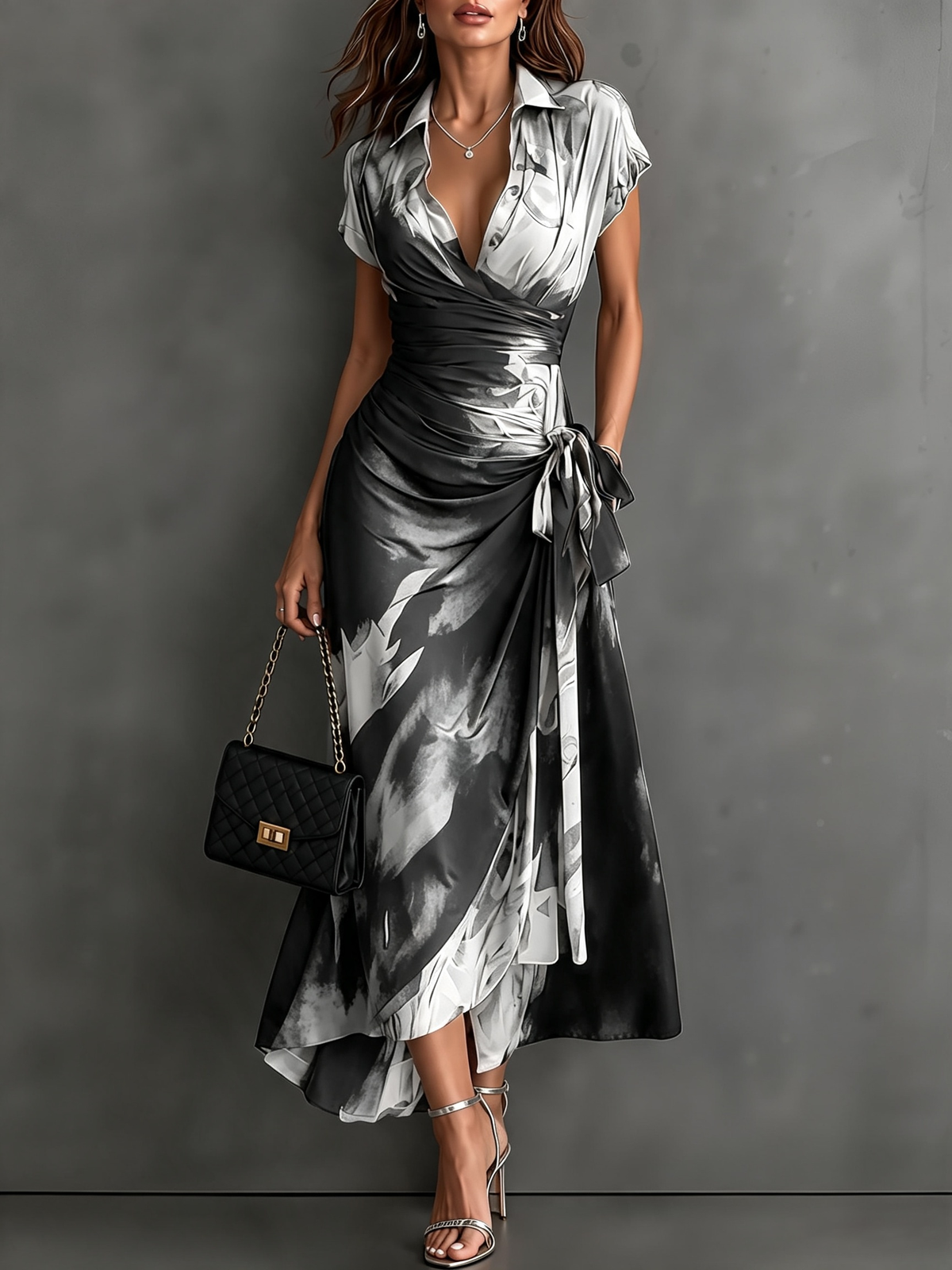 Victorine | Gedrucktes Rot und Schwarz Wickelkleid