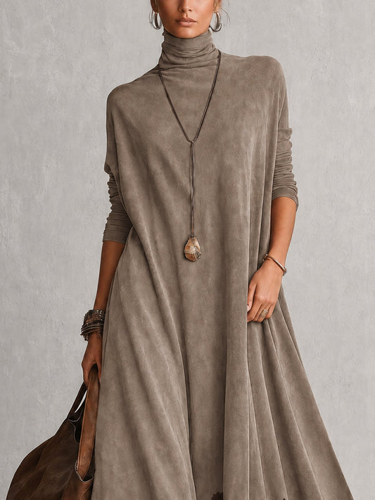 PORZIA | Langes Kleid mit Wildleder-Effekt und Spitzenrand