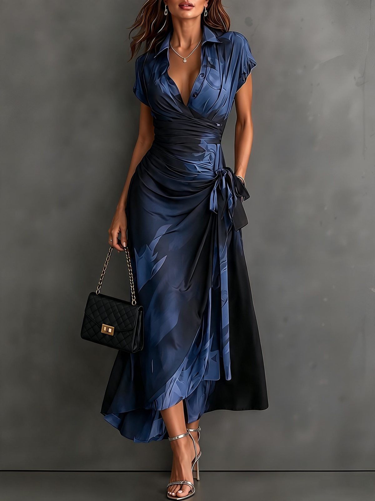 Victorine | Gedrucktes Rot und Schwarz Wickelkleid