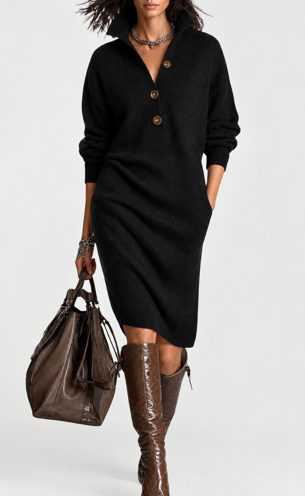 Sofia | Elegantes Strickkleid mit Knopfleiste