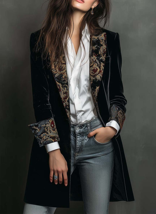 Léontine | Taillierter Blazer mit Barockdruck in Schwarz