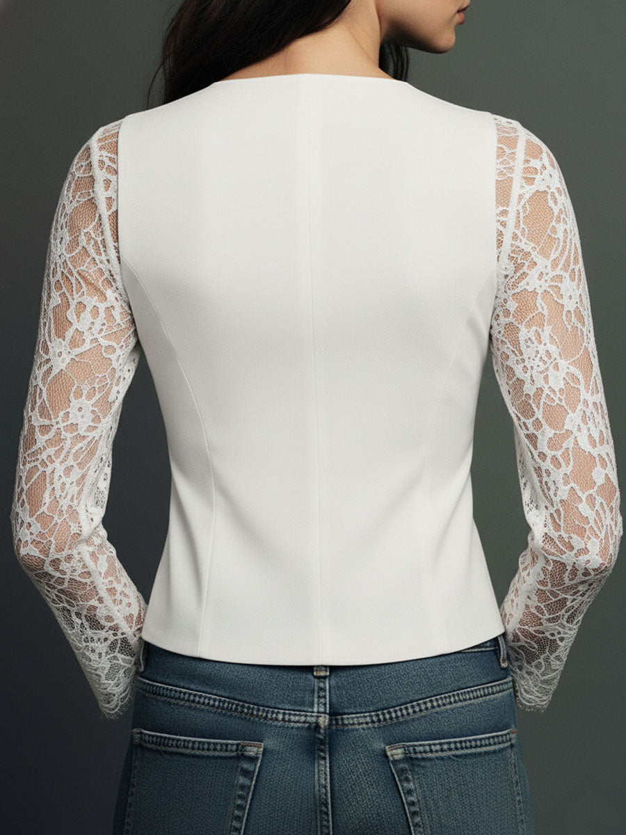 Noémie | Oberes Blazer in Schwarz mit Halbtransparenten Ärmeln