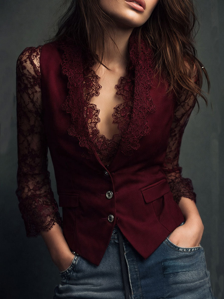 Noémie | Oberes Blazer in Schwarz mit Halbtransparenten Ärmeln