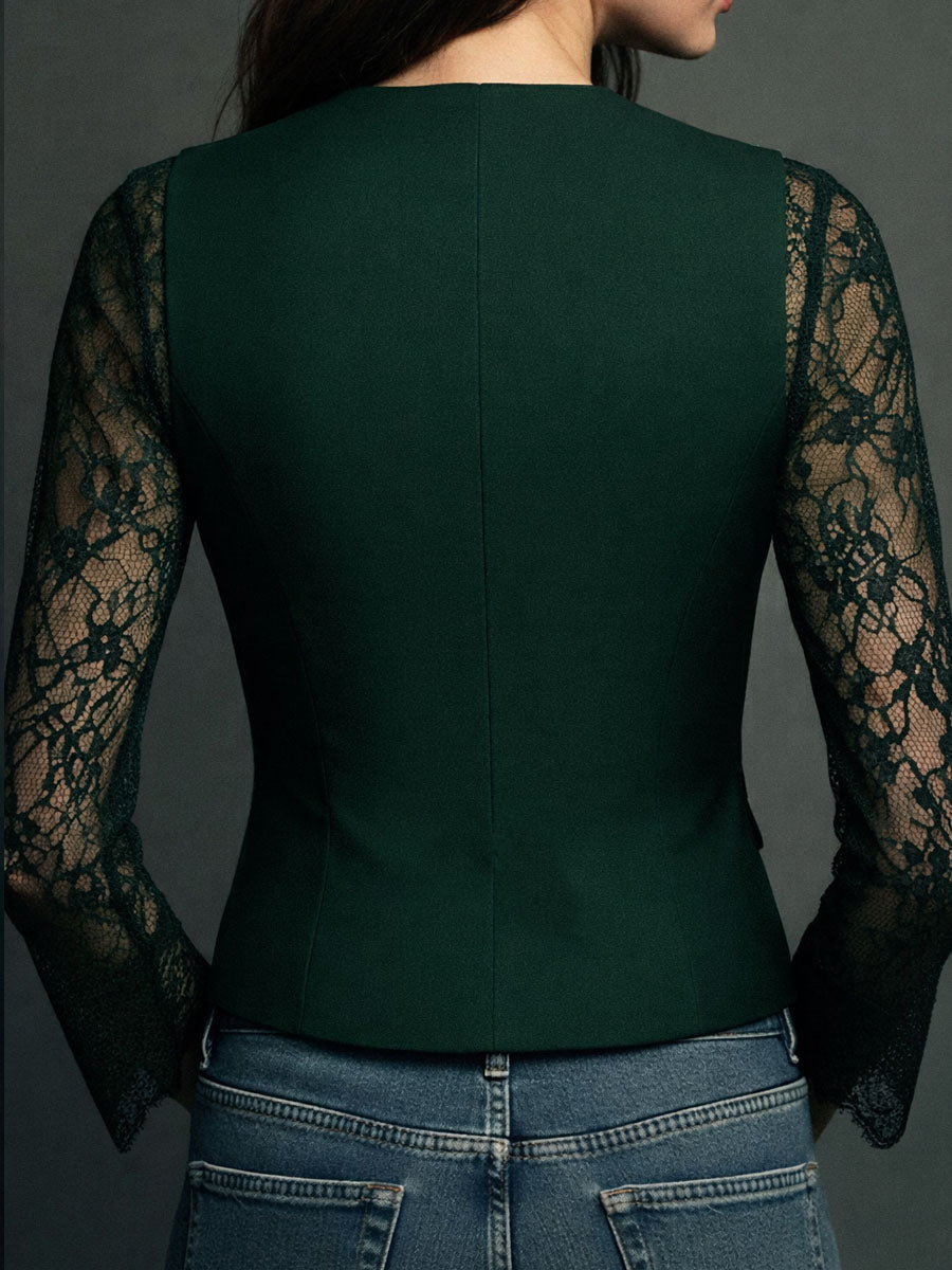 Noémie | Oberes Blazer in Schwarz mit Halbtransparenten Ärmeln