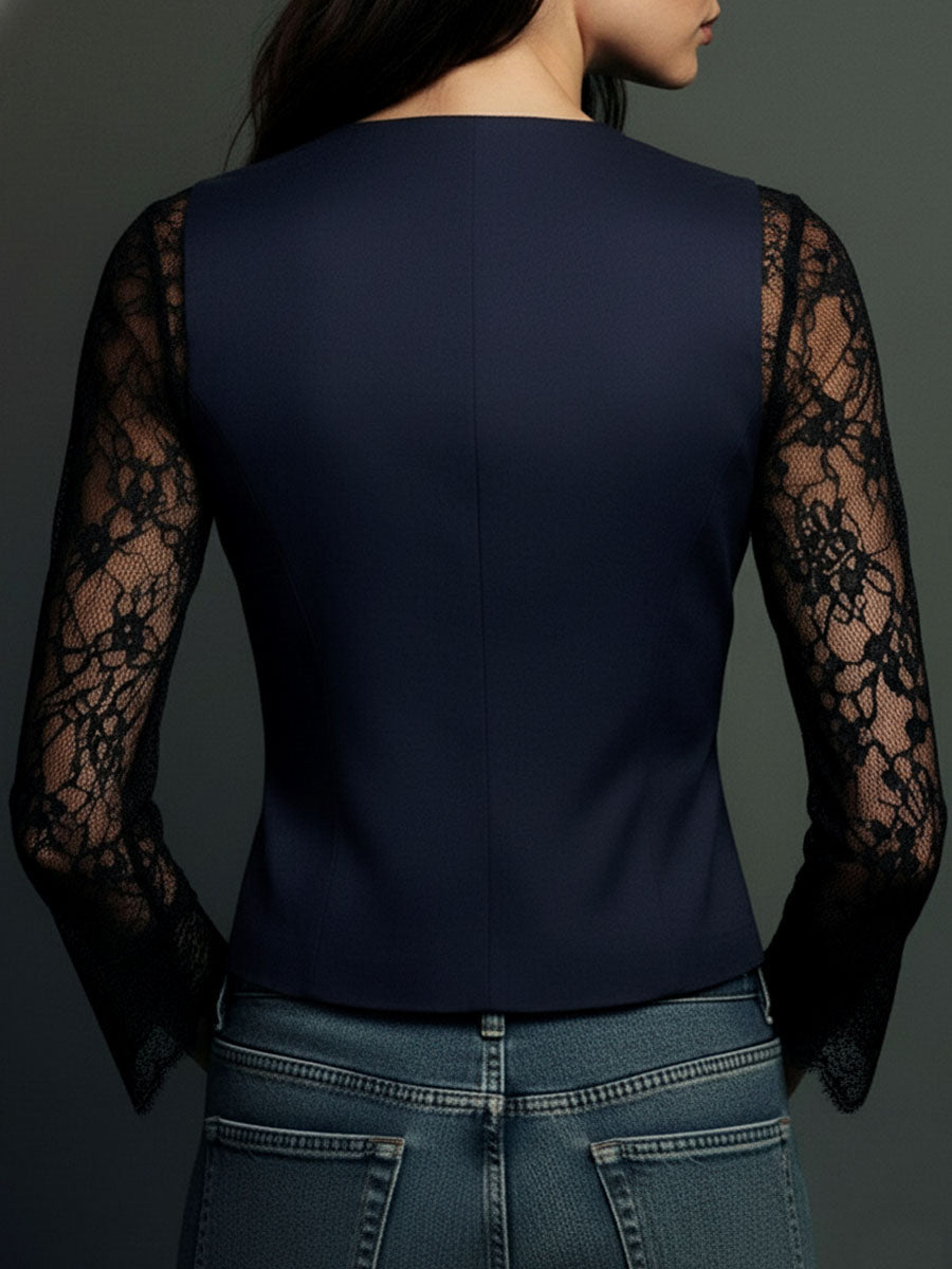 Noémie | Oberes Blazer in Schwarz mit Halbtransparenten Ärmeln