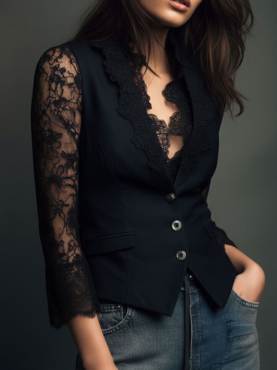 Noémie | Oberes Blazer in Schwarz mit Halbtransparenten Ärmeln