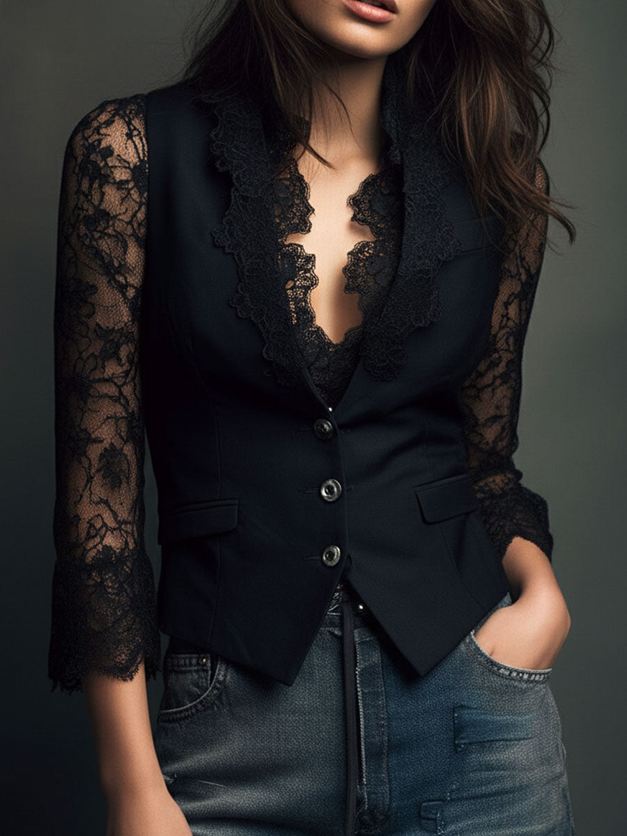 Noémie | Oberes Blazer in Schwarz mit Halbtransparenten Ärmeln