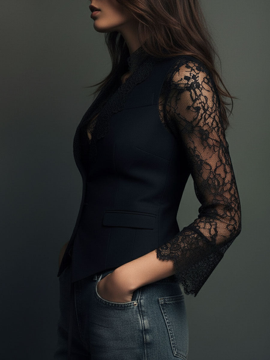 Noémie | Oberes Blazer in Schwarz mit Halbtransparenten Ärmeln