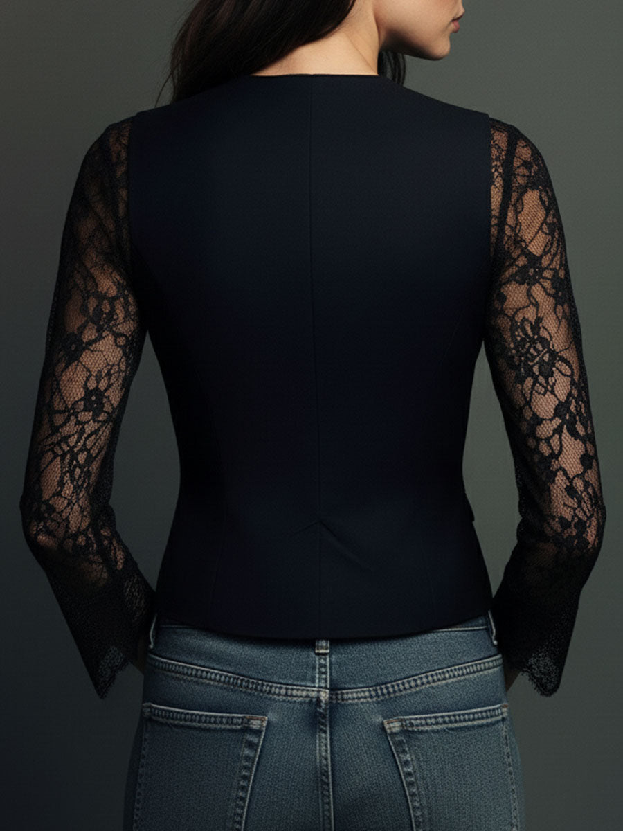 Noémie | Oberes Blazer in Schwarz mit Halbtransparenten Ärmeln