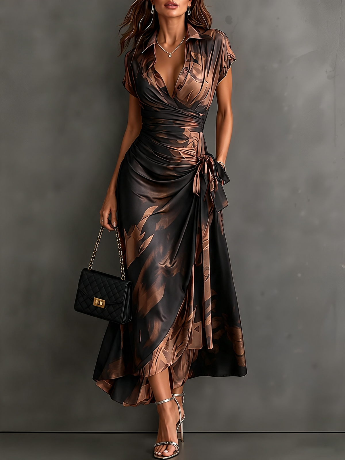 Victorine | Gedrucktes Rot und Schwarz Wickelkleid